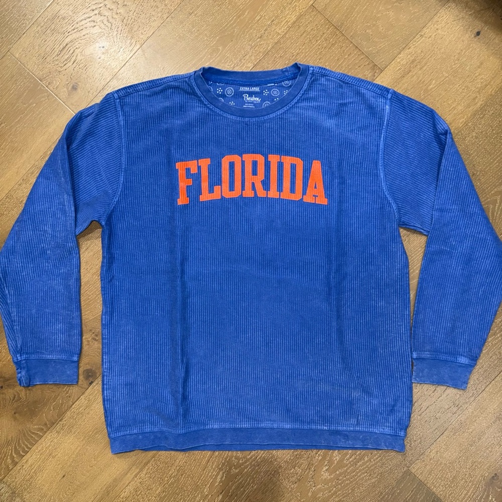 Pressbox Blue‎ Ribbed Corduroy Tee with Orange Chest Print